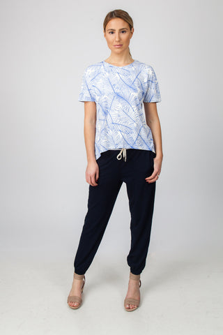 Drop Hem Top - Blue Palm Print