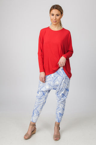 Drop Crotch Pants  - Blue Palm Print