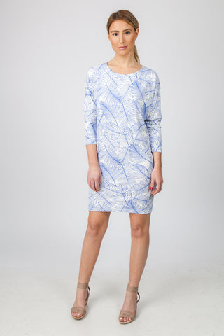 Dolman Dress  - Blue Palm Print
